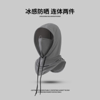 谋福防晒面罩 全脸包头护颈 可拆卸头套 薄款透气夏季遮阳帽 （3885深灰一体式）