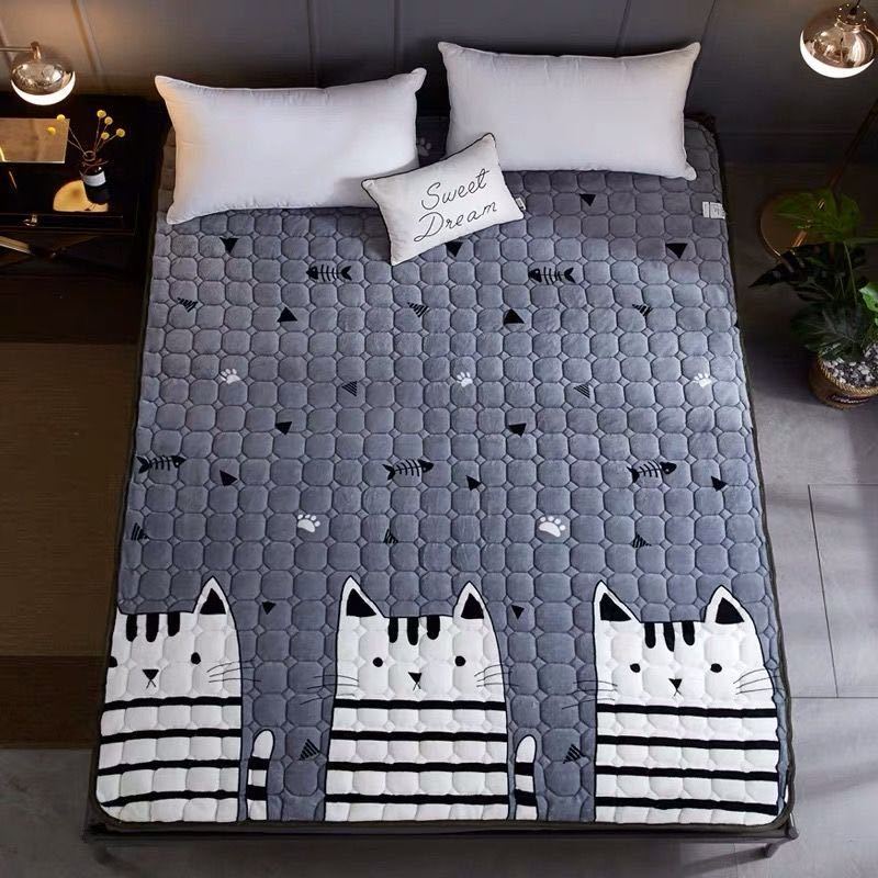 法莱绒加厚保暖床垫子0.9/1.2米单双人学生宿舍榻榻米1.5/1.8床褥 卡通猫可机洗柔软亲肤 宽0.9米*长1.9米宿舍上下铺