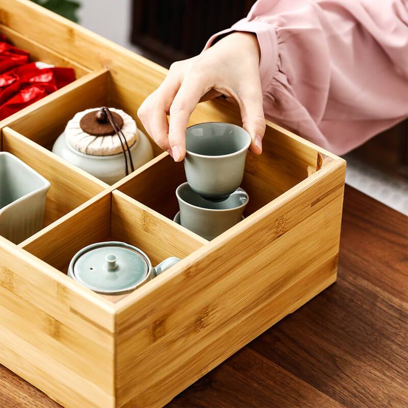 領藝 可收纳式茶盘日式竹制密胺储水茶海家用小型茶台功夫茶托盘不含茶具