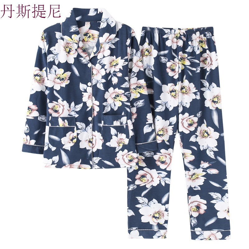 春秋季妈妈睡衣女长袖纯棉中年老年婆婆套装加肥加大码老人家居服