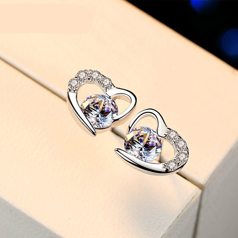 999纯银爱心耳钉女气质韩国个性简约养耳洞网红耳环耳饰 纯银耳钉一对