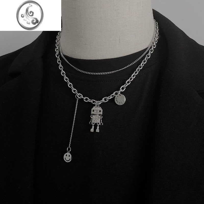 JiMi新款可动机器人项链男女情侣潮ins嘻哈百搭锁骨链卫衣配饰毛衣链图片