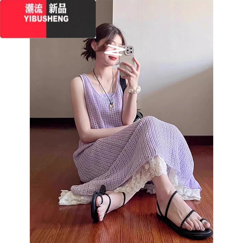 YIBUSHENG裙子女季2024新套装海边度假沙滩紫色吊带连衣裙装搭配一整套高清大图