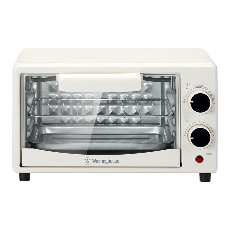 西屋(WESTINGHOUSE)750W透明防爆玻璃门10L容量双旋钮设置电烤箱 杏仁白 WTO10X