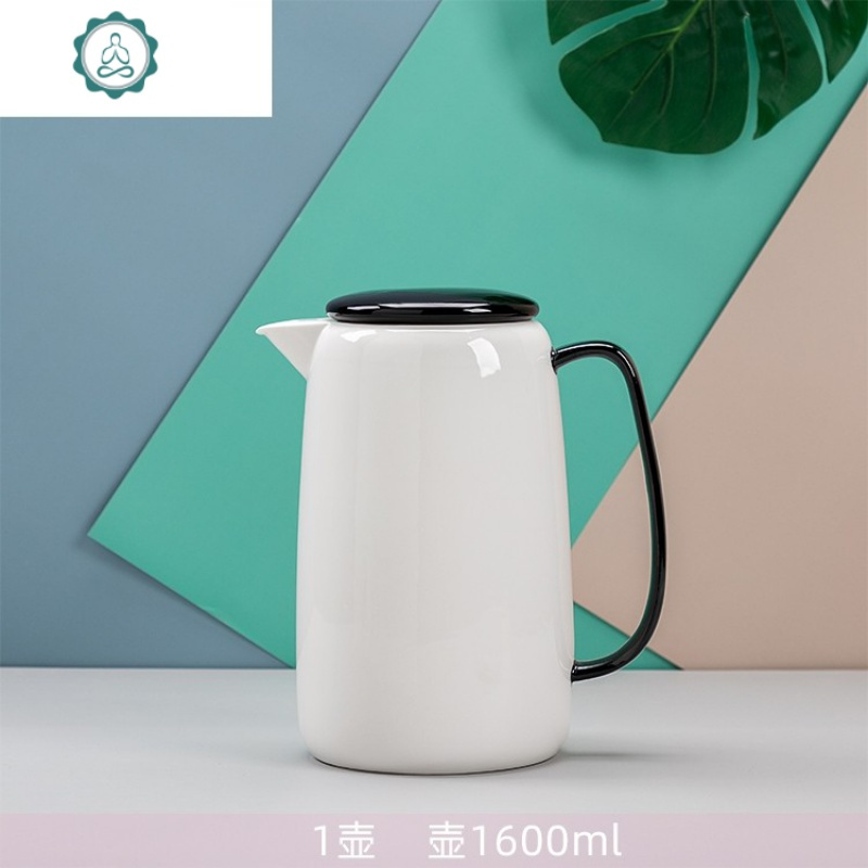 欧式杯具凉冷水壶6杯水具套装家用高温简约陶瓷不锈钢杯架带托盘 封后 6杯+短塑料托盘