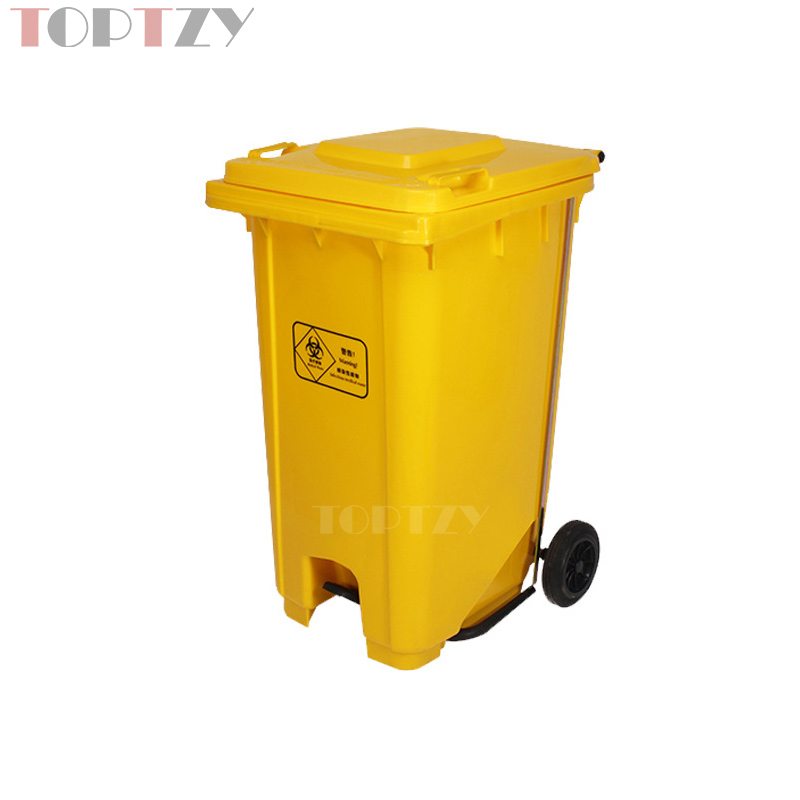 toptzy TZ4060424 医疗垃圾桶脚踏式垃圾箱黄色带盖废物回收箱 120升带轮款高清大图