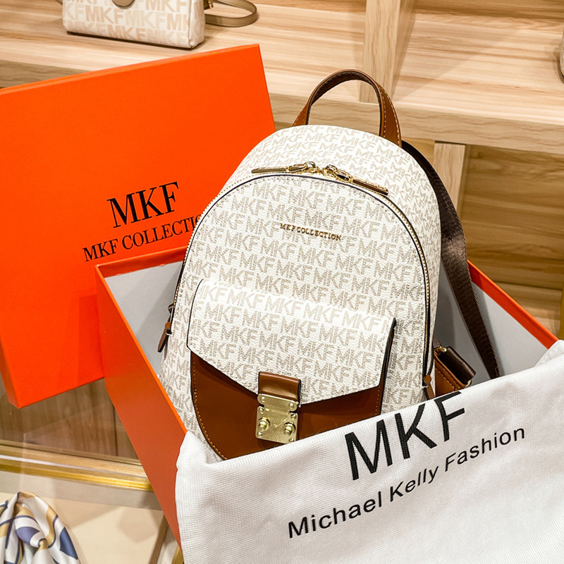 MKJF欧美女士包包女2023新款学院风双肩背包时尚潮撞色书包旅行包防盗小背包