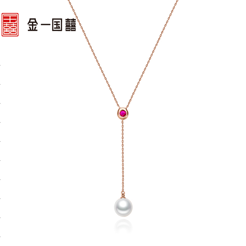 金一国囍18K金淡水珍珠正圆无暇女士项链送妈妈婆婆送女友礼物珠宝首饰(定价)CIC002