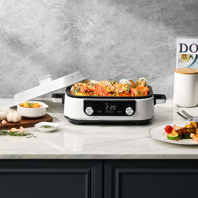 摩飞电器 多功能锅 家用电火锅电蒸锅 5升可预约 大功率分体式蒸煮一体不沾煎烤料理锅 MR9099标配 椰奶白高清大图