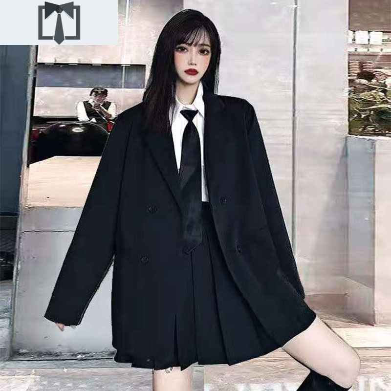 SUNTEK西装两件套装女韩版时尚2020年新款春秋冬气质百褶裤裙学生JK制服休闲裤