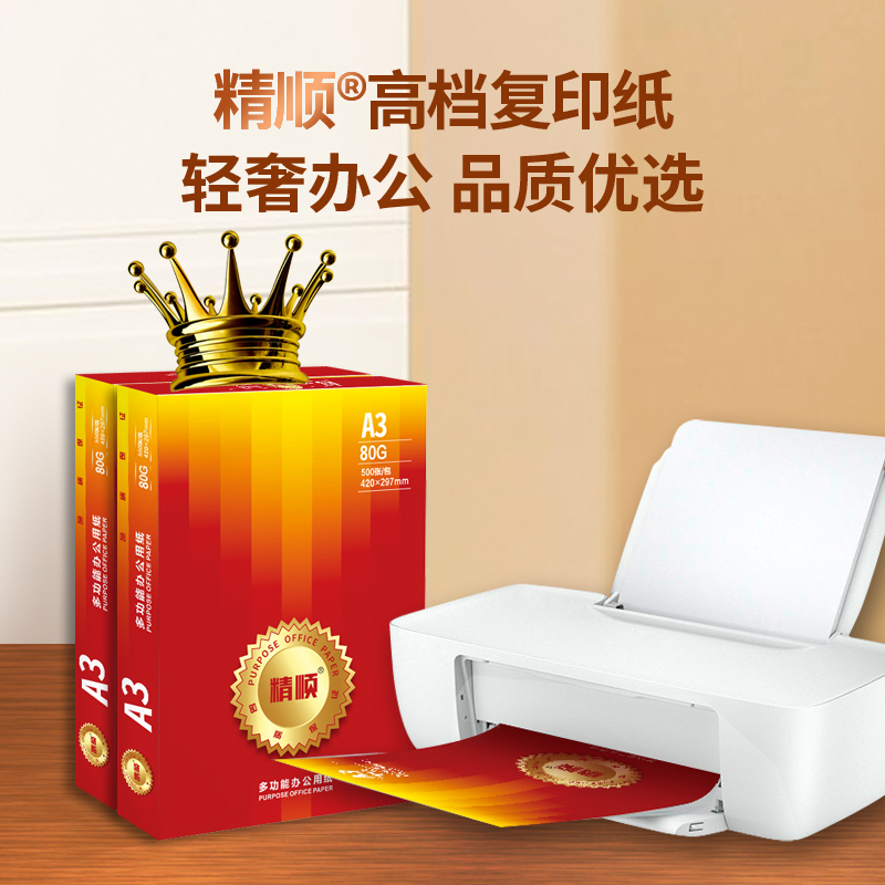 精顺 a3复印纸 80G A3办公打印纸 高档办公纸 双面打印 书写绘画纸 500张/包 5包/箱(2500张)