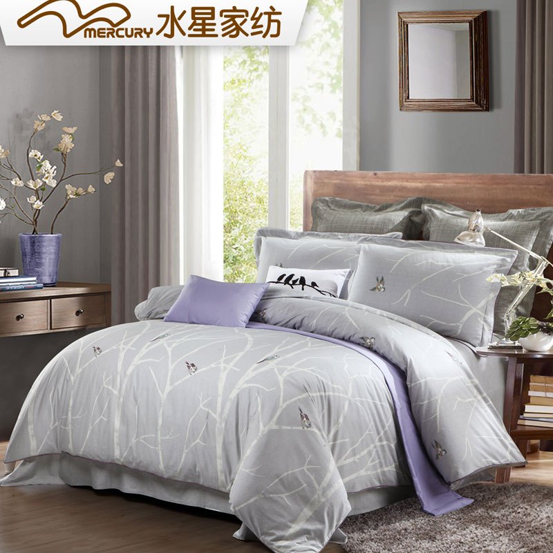 水星(MERCURY)家纺 纯棉四件套全棉床品套件床上用品床单被套 林间禅语1.8m床