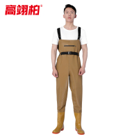 高翊柏 17030265 半身下水裤 105丝黄色双护膝 36码 pvc涉水裤加厚耐磨连体防水背带裤防水裤