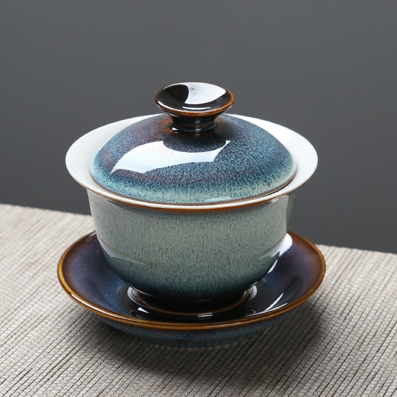 苏氏陶瓷(SUSHI CERAMICS)茶具套装新窑变银丝釉泡茶碗苹果功夫茶杯陶瓷三才盖碗13头礼盒装
