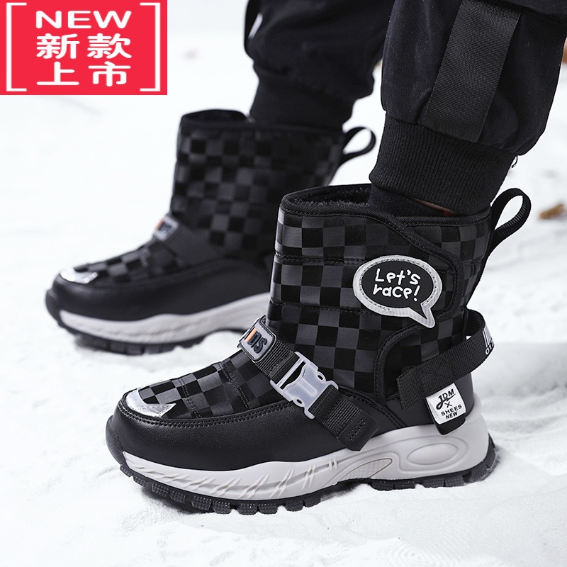 可莉允男童雪地靴冬季一体儿童靴子加绒加厚中大童棉鞋大棉防水棉靴