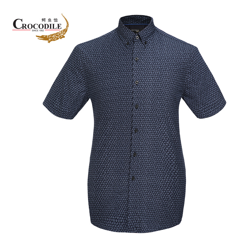 鳄鱼恤 CROCODILE 男装夏季商务休闲印花舒适短袖衬衫 男士上衣半袖衬衣 发顺丰 AS-56302高清大图