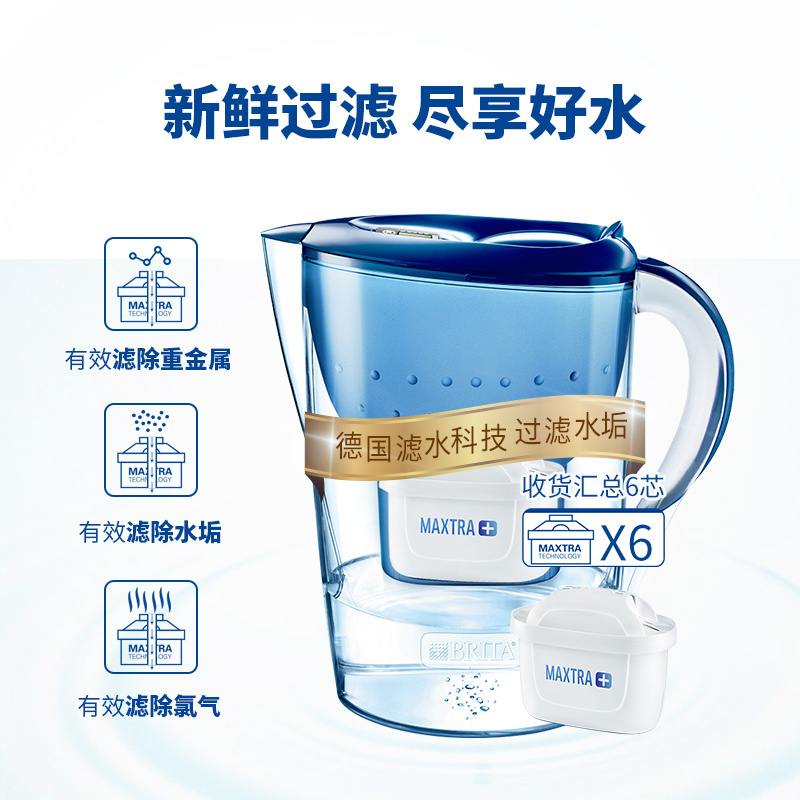 碧然德(BRITA)过滤净水器 家用滤水壶 净水壶 海洋系列3.5L蓝色一壶6芯装高清大图