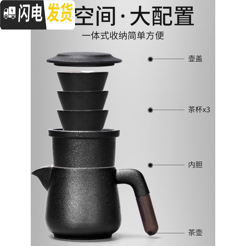 三维工匠旅行茶具套装便携式包一壶两二四杯快客杯陶瓷功夫随身户外泡茶壶 18(旅行包装)紫泥螺纹猫耳快客杯(一壶四杯)高清大图