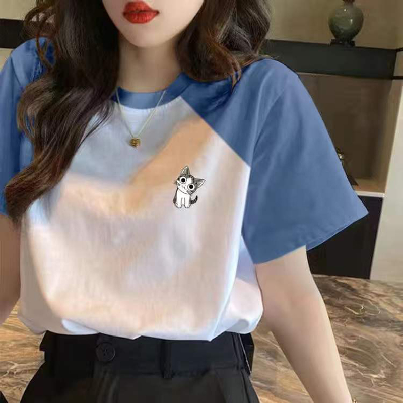胖mm大码棉质t恤短袖女2022新款夏装宽松显瘦ins潮遮肚插肩袖上衣莎丞