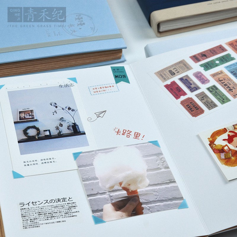 DIY手工制作相册简约照片书宝贝成长影集情侣浪漫大纪念册邮票火车动车机票收藏册景点票明信片收集 三维工匠 土黄色高清大图