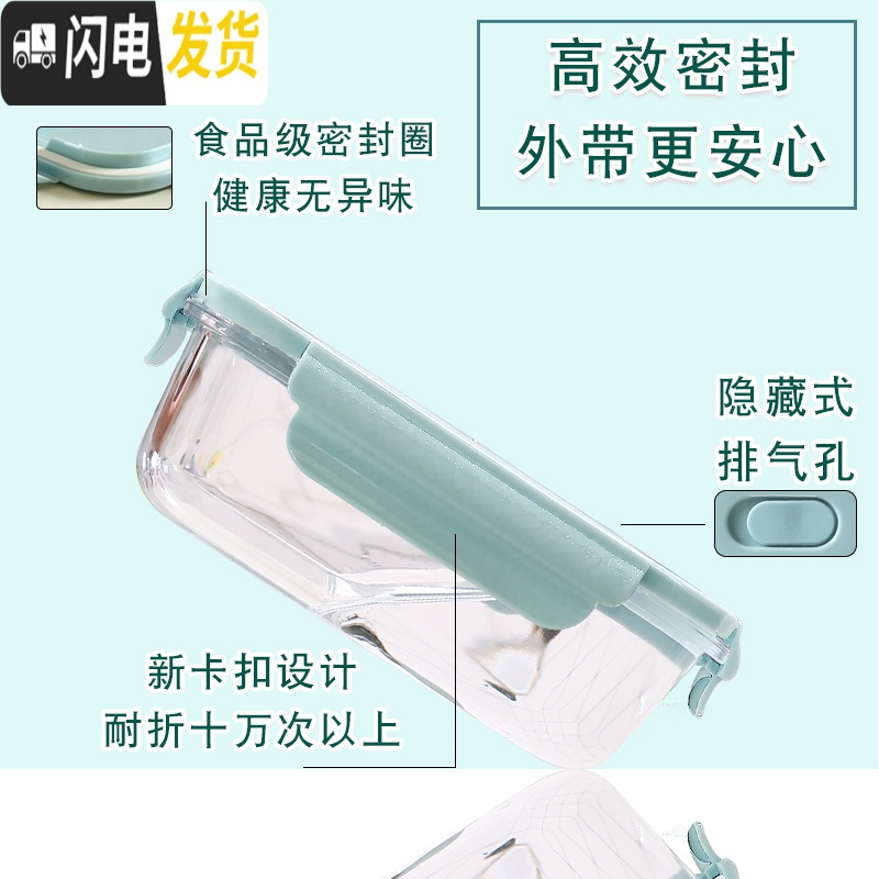 三维工匠保鲜盒微波炉专用碗玻璃饭盒上班族带饭碗套装学生耐热打饭碗带盖 岩蓝1000+420+火烈鸟+餐具