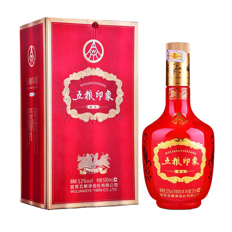 五粮液股份出品五粮印象醇品52度500ml 单瓶浓香型白酒【价格图片品牌