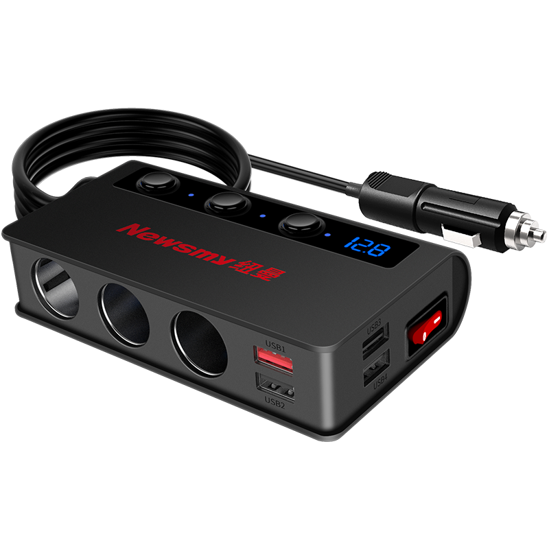 纽曼车载充电器快充一拖三汽车点烟器转接插头母座usb扩展口车充