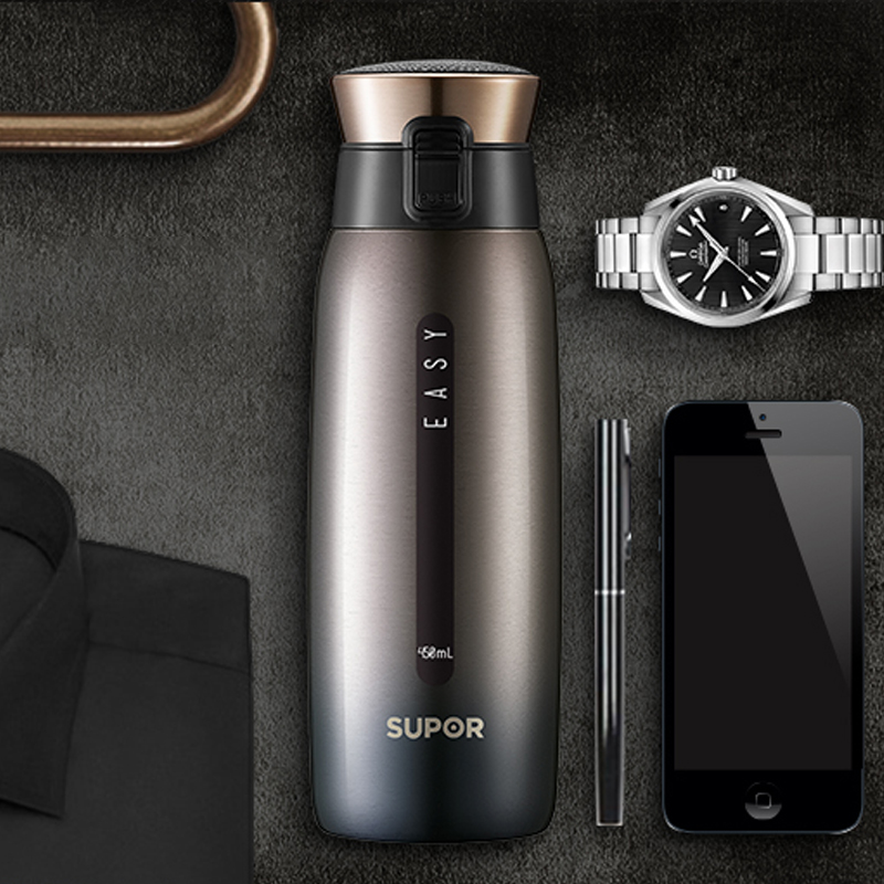 苏泊尔(SUPOR)星空保温杯KC45BH1 304不锈钢一键开合商办学生外出场合 简洁时尚大方水杯450ml 星空黑高清大图