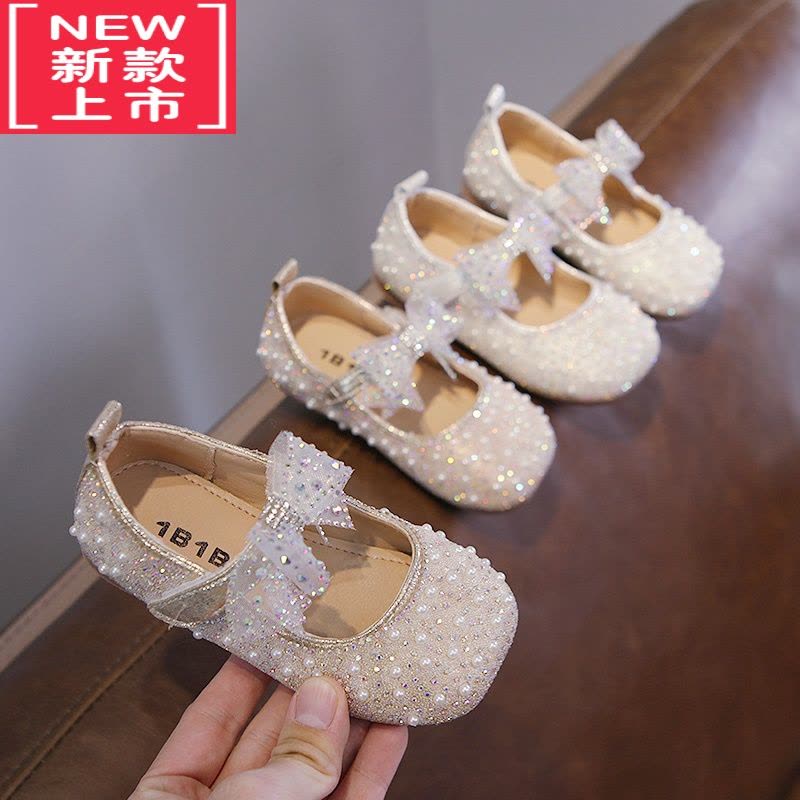 可莉允2022春秋季新款珍珠公主鞋舒适时尚童鞋淑女可爱休闲蝴蝶结儿童鞋运动休闲鞋图片