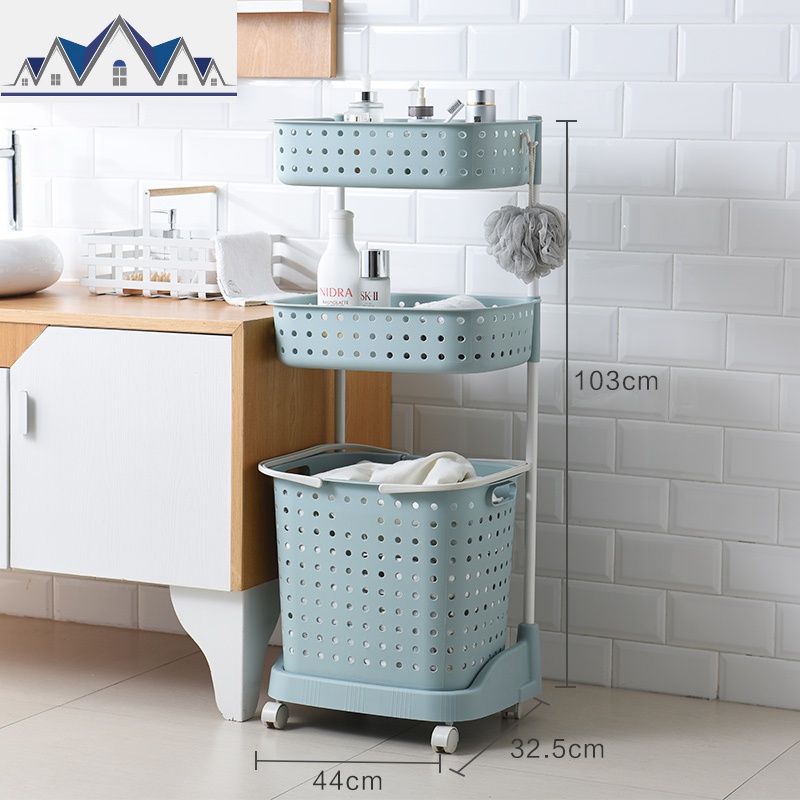 脏衣篮衣服收纳筐篓北欧家用娄放浴室框桶洗衣分隔置物架 三维工匠收纳篮 三层浅蓝升级