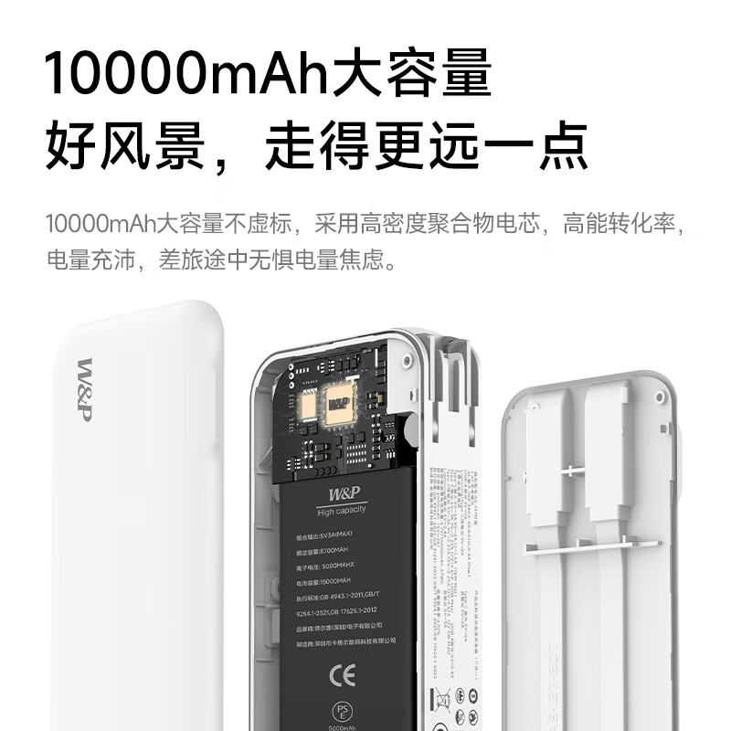 W&P 新国标3C认证便携自带线充电器(二合一)AS-137灯_35W 白色高清大图