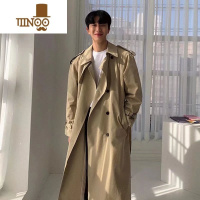 YANXU秋季中长款风衣男ins潮牌过膝宽松休闲帅气卡其色外套英伦风大男 M 卡其色