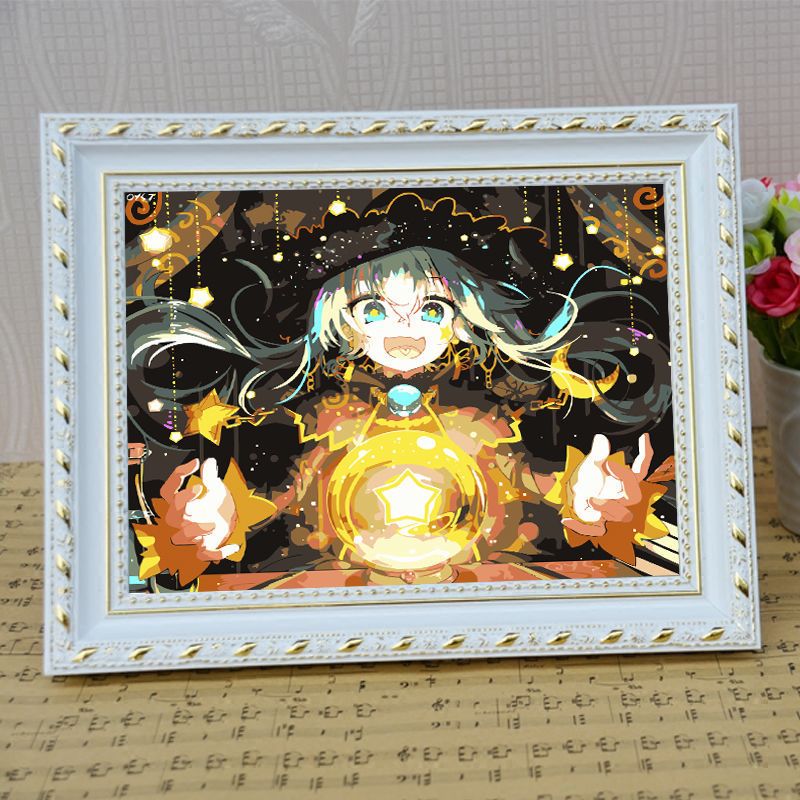 diy填色客厅装饰画 数字油画大幅 私人手绘填色画 动漫卡通迷你 严浩翔-专辑封面 宽20高25cm+颜料笔+实木框