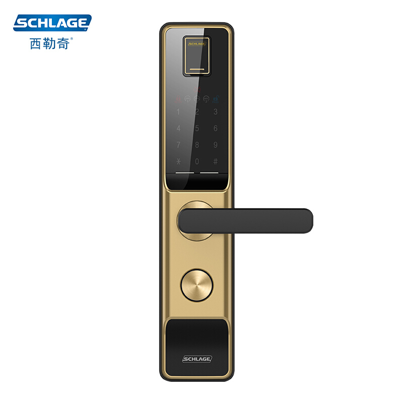 西勒奇(SCHLAGE)指纹锁Q6入户防盗锁C级智能锁家用电子锁禁卡APP控密码锁Q6201 晨星金色