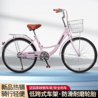 女式轻便免充气实心胎22寸24寸成人自行车大学生通勤单车kj 樱花+【高配礼包】+大铁粉色 24寸免充气实心胎