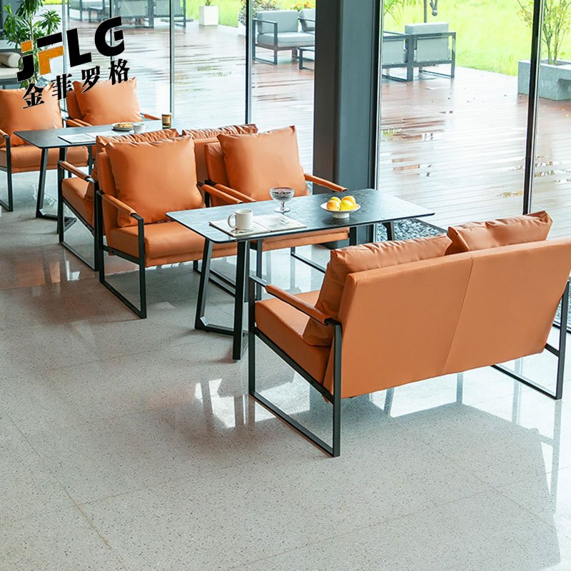金菲罗格 休闲洽谈沙发桌椅组合 双人位x2+长桌x1-颜色备注高清大图