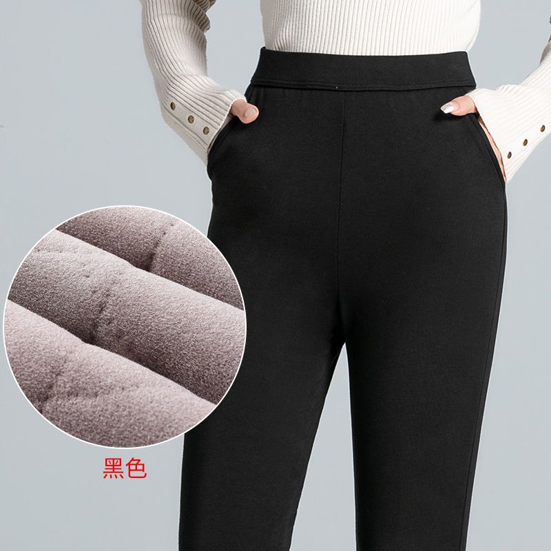 冬季棉裤女加绒加厚高腰大码中老年人保暖裤外穿口袋羊毛保暖棉裤