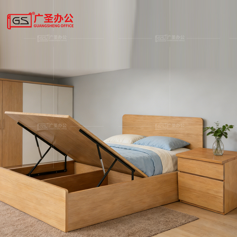 GS 宿舍单人床气压床储物床含床头柜 1000*2000*1000mm高清大图