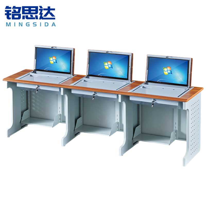 铭思达翻转电脑桌三人位张高清大图
