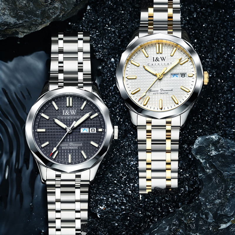 瑞士爱沃驰I&W CARNIVAL手表全自动机械表 男表100米防水进口机芯夜光男士表潮流双日历钨钢名牌男表563高清大图