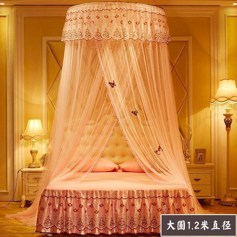 家柏饰(CORATED)圆顶吊顶蚊帐1.5m1.8m床双人家用落地廷1.2米公主风免安装床幔 欧美梦大圆玉色 1.8*2.2m床