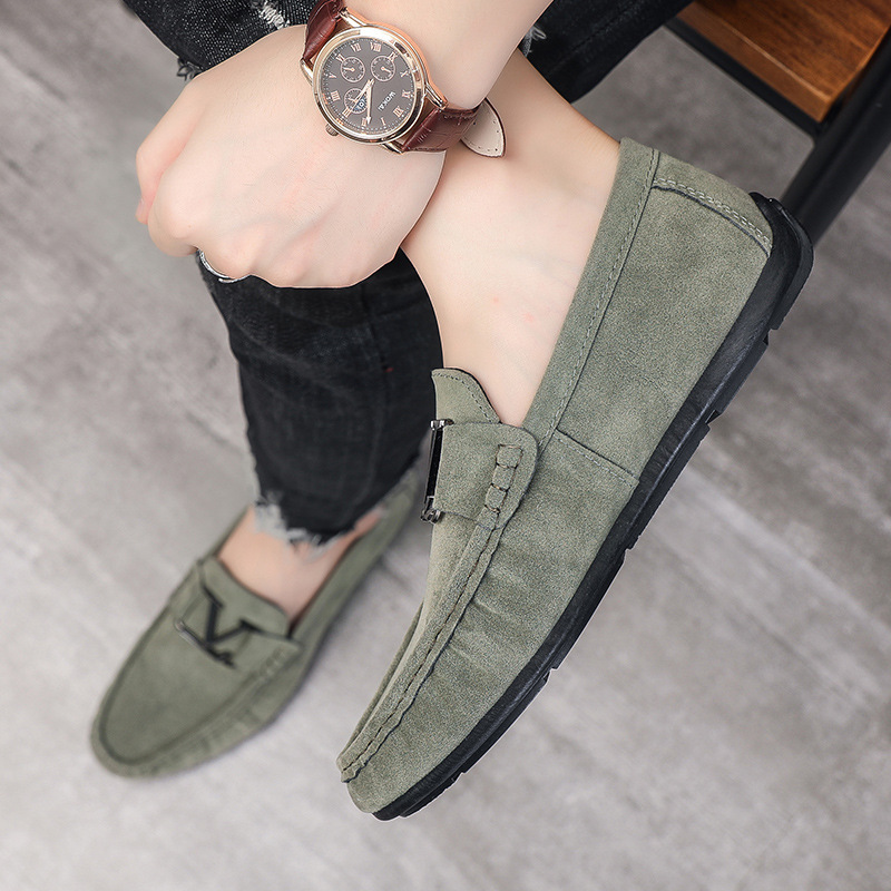 奥康豆豆鞋男夏季新款一脚蹬懒人休闲鞋磨砂皮鞋软底透气个性百搭韩版