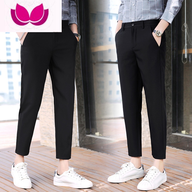 七斓春季韩版潮流九分裤西裤男士加绒保暖小脚裤休闲裤长版韩韩暖 27 XK301黑色