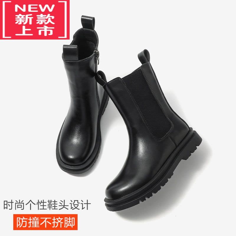 可莉允女童马丁靴2022秋冬季新款皮靴烟筒靴女童靴子儿童加绒皮靴棉保暖图片