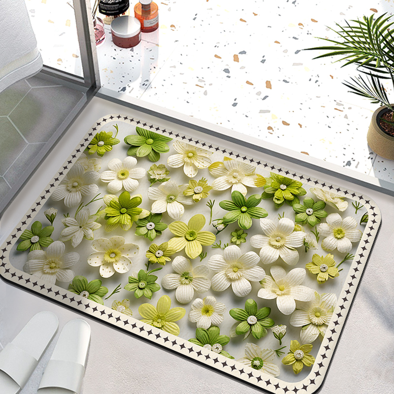 [补贴10%]40*50cm[急速吸水] 清新小雏菊硅藻泥地垫3D立体家用浴室防滑垫卫生间速干软吸水脚垫高清大图