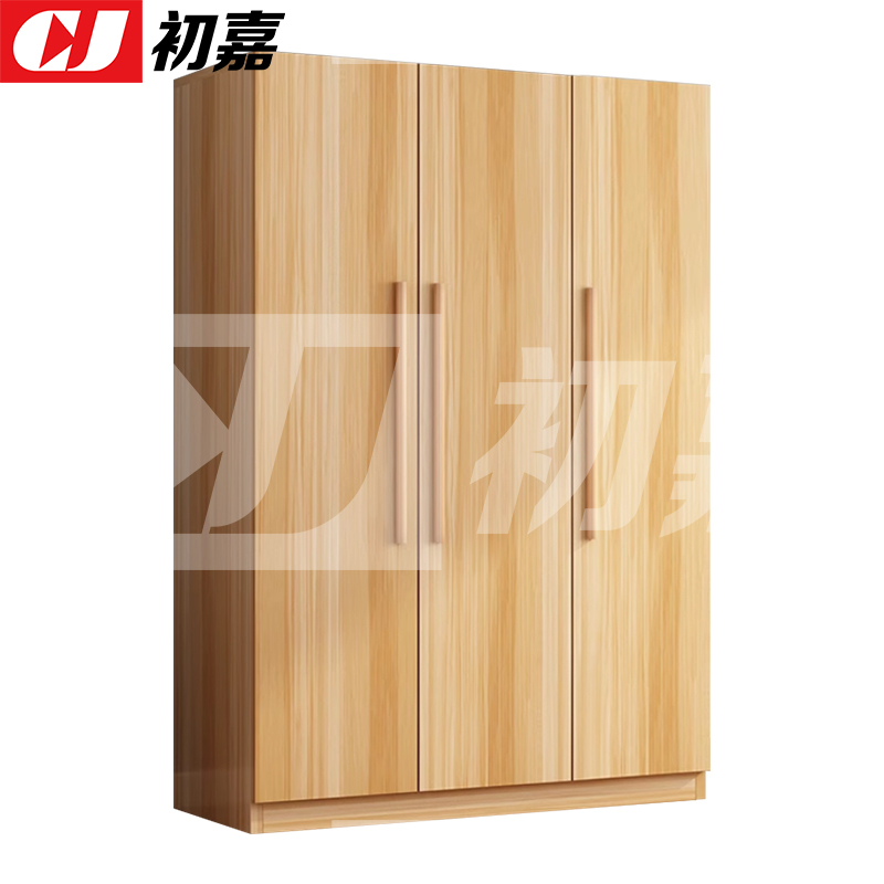 初嘉(CJ) 简约木质衣柜衣服收纳柜 浅胡桃色三门 1200*500*1800