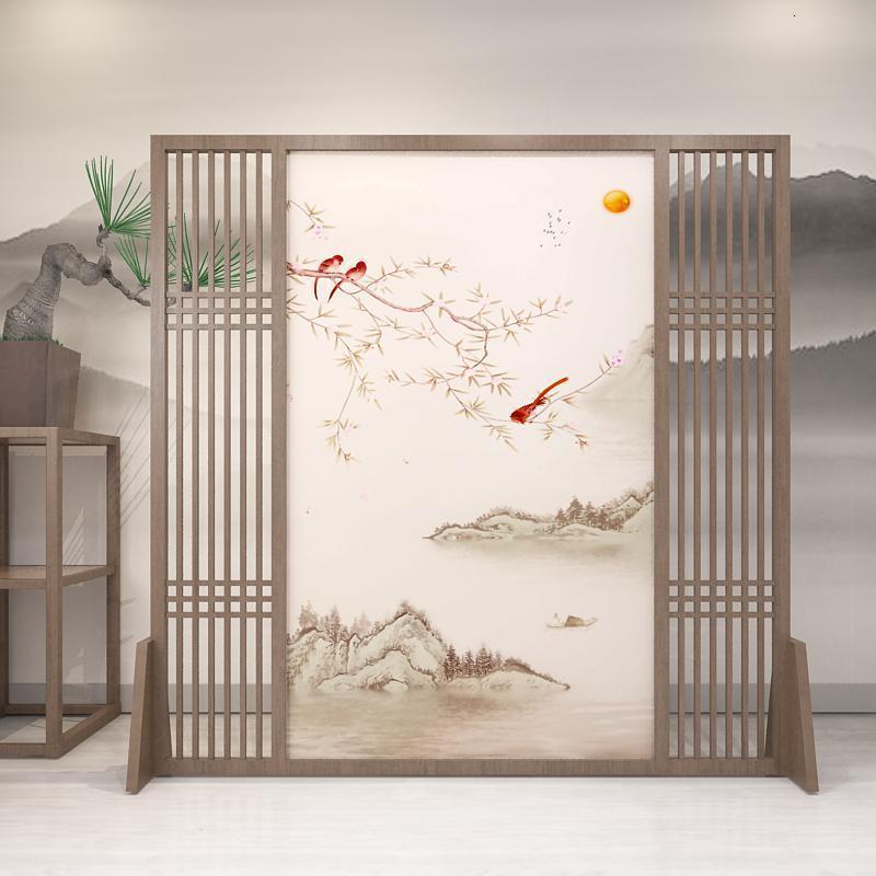 中式屏风隔断墙客厅玄关办公室酒店茶室装饰遮挡实木格栅定制座屏 胡桃木180*180CM左右镂空 整装