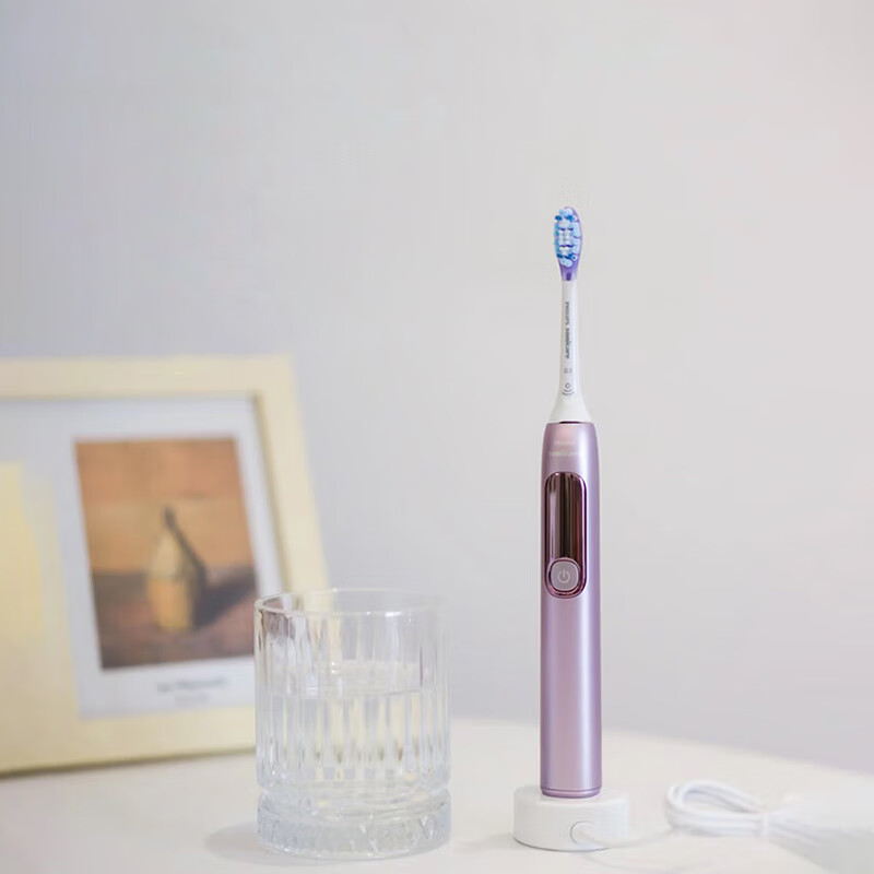 利浦(PHILIPS)智能电动牙刷成人钻石牙刷7系新升级智能互动变频护龈缎光粉HX3792/02