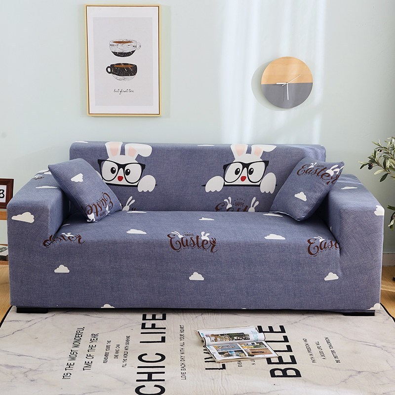 沙发套懒人简约沙发套罩四季通用全包卐能套罩全盖布艺一套 蓝色兔子【送抱枕套】 S码（沙发长90-140cm适用于_495