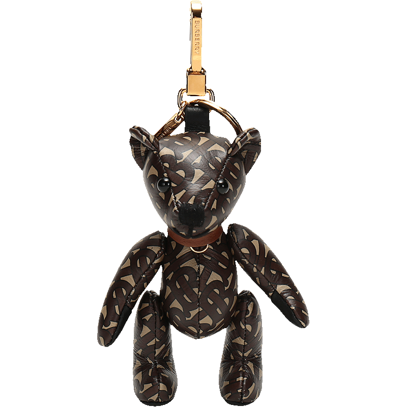 burberry 博柏利 女款皮革thomas泰迪熊钥匙扣挂饰马鞍棕专属标识印花